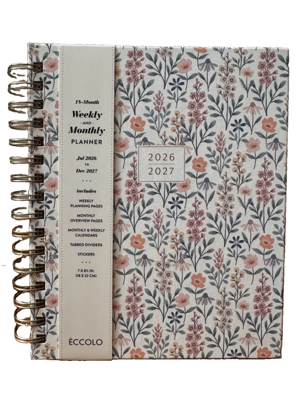 Eccolo Planner 2026- 2027 18-Month Weekly & Monthly Planner Hard Cover 8x7.5”